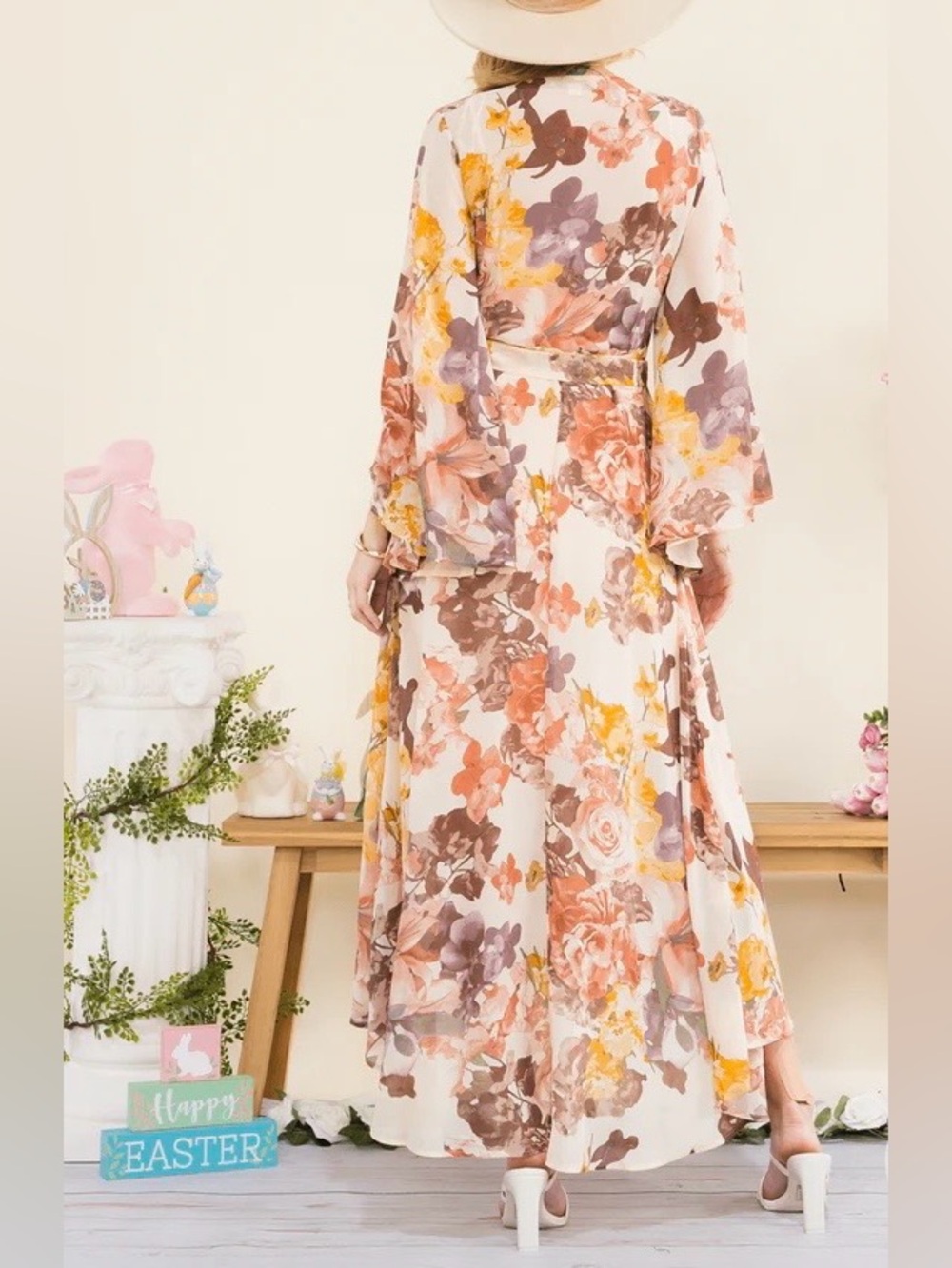 0250. Floral Wrap Maxi Dress in Blush and Peach - Picture 4 of 4